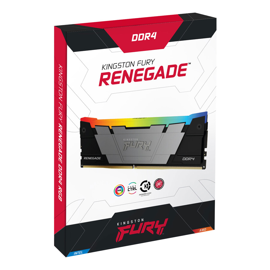 kingston fury renegade ddr4 rgb-minne - hastighet=3600mts total kit kapacitet=32gb kit=kit med 4 dram-minnen densitet=8gbit