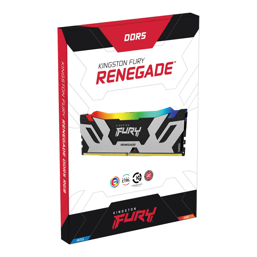 kingston fury renegade ddr5 rgb-minne - modultyp=cudimm hastighet=8800mts total kit kapacitet=24gb kit=single modul drahmäthet=24gb färg=svart