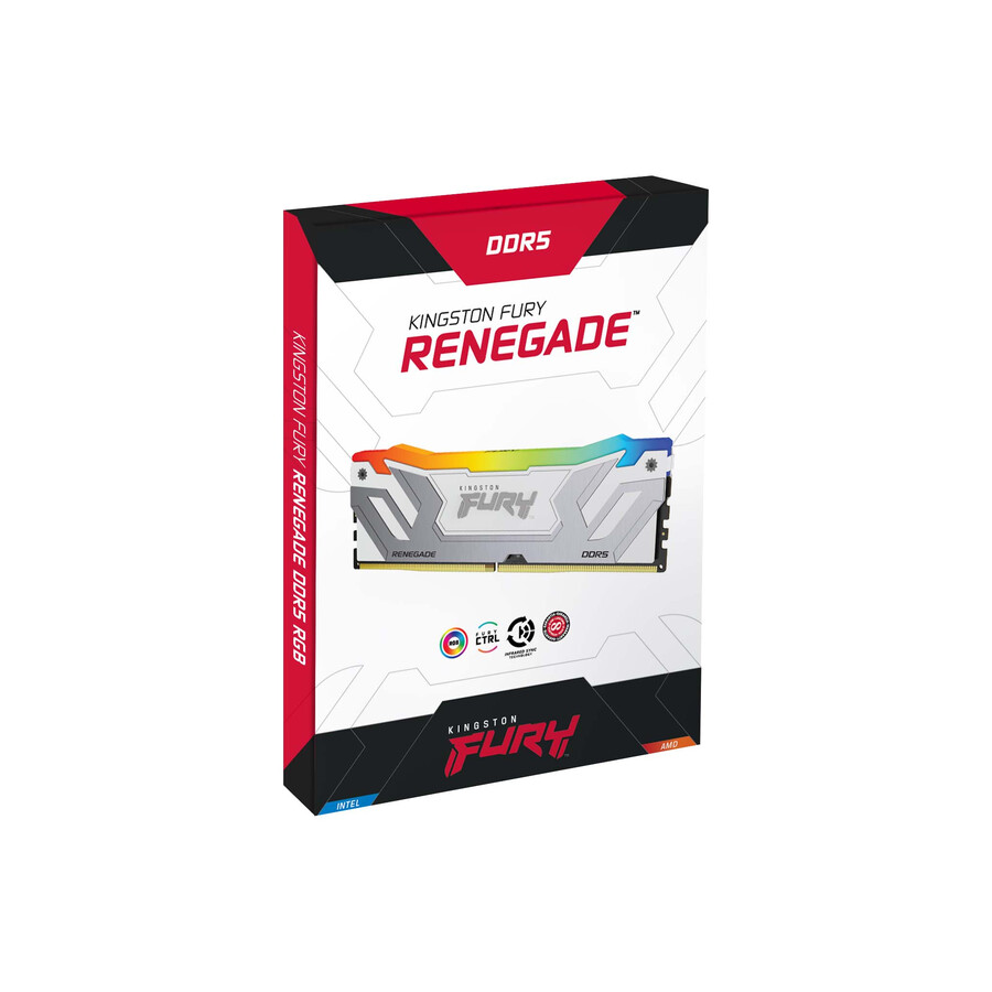 kingston fury renegade ddr5 rgb-minne - modultyp=udimm hastighet=6400mts total kit kapacitet=32gb kit=kit med 2 dram densitet=16gb färg=svart
