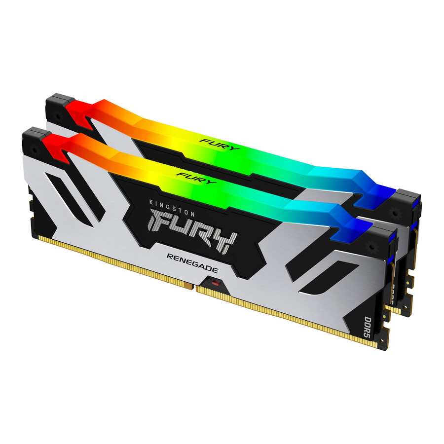 kingston fury renegade ddr5 rgb-minne - modultyp=udimm hastighet=6400mts total kit kapacitet=32gb kit=kit med 2 dram densitet=16gb färg=svart