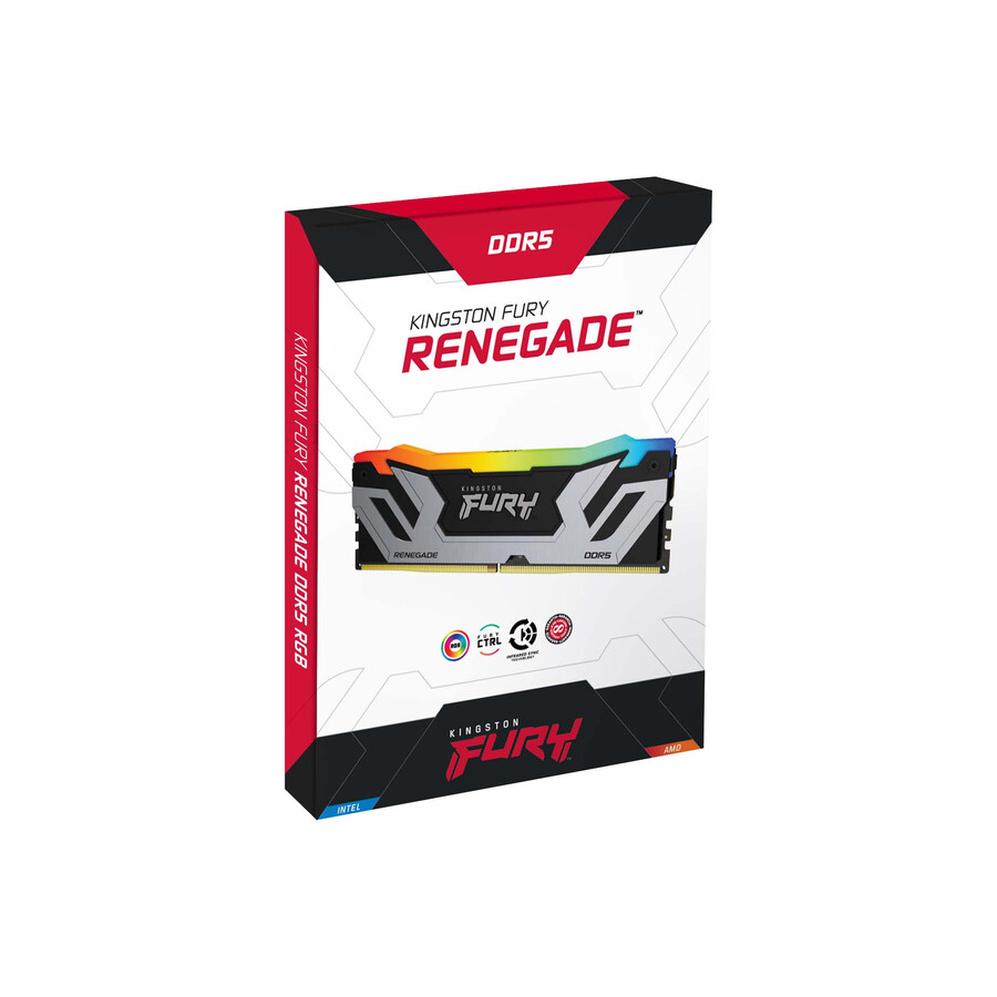 kingston fury renegade ddr5 rgb-minne - modultyp=udimm hastighet=6400mts total kit kapacitet=64gb kit=kit med 2 dram densitet=16gb färg=svart