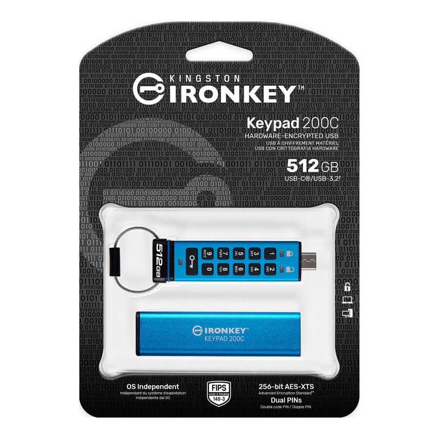 kingston ironkey keypad 200-serien usb-minne - kapacitet=32 gb kontakt=usb-c