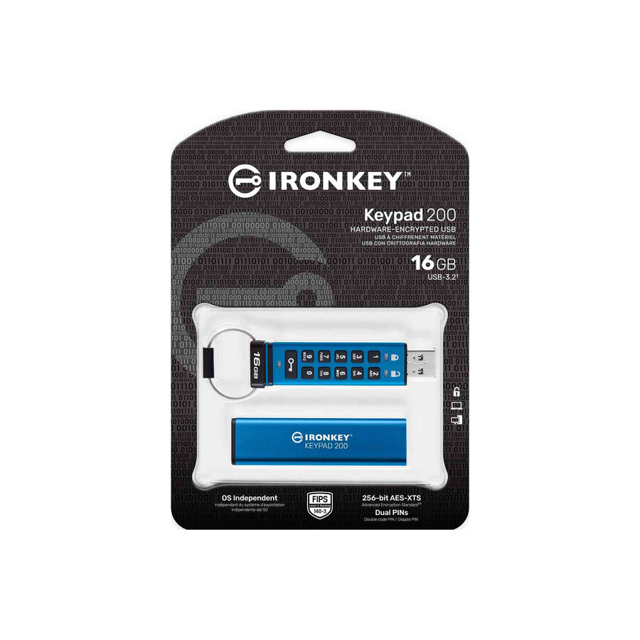 kingston ironkey keypad 200-serien usb-minne - kapacitet=128 gb kontakt=usb-a