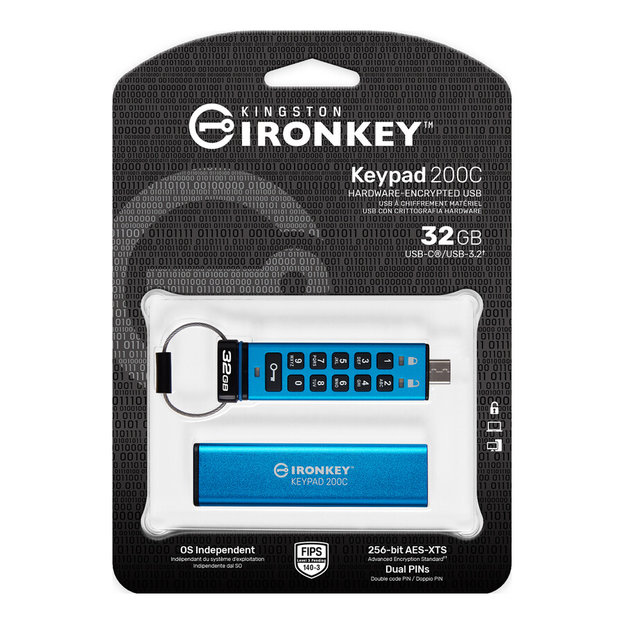 kingston ironkey keypad 200-serien usb-minne - kapacitet=128 gb kontakt=usb-a