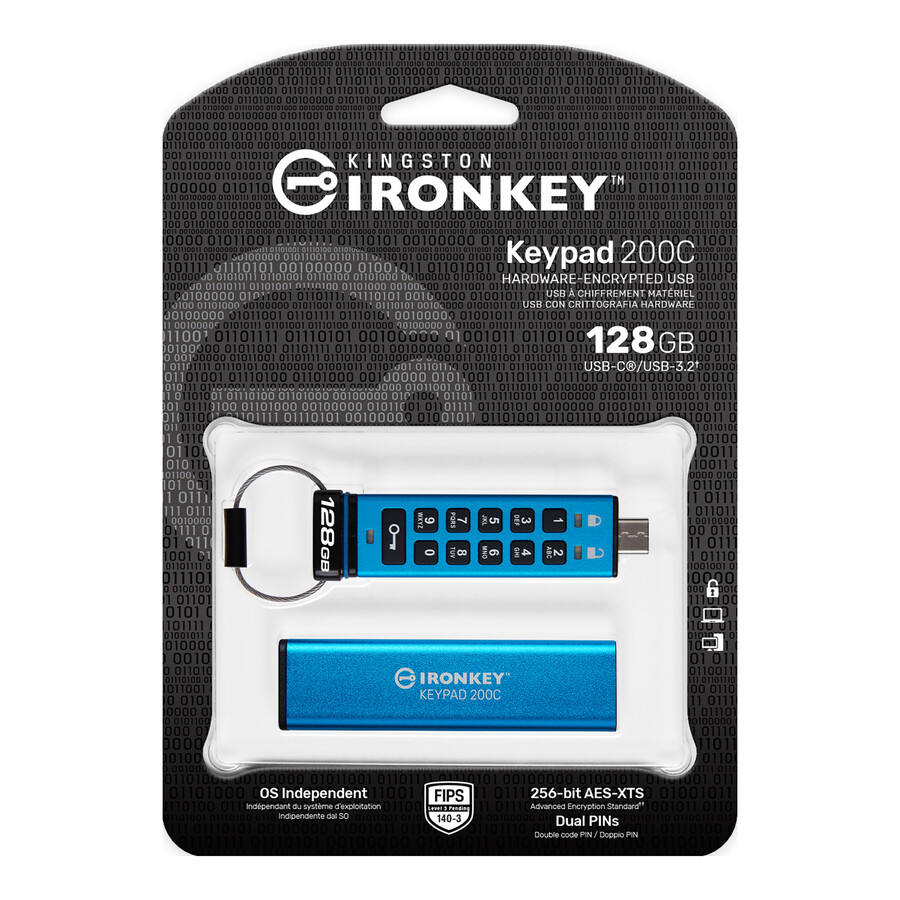kingston ironkey keypad 200-serien usb-minne - kapacitet=128 gb kontakt=usb-a