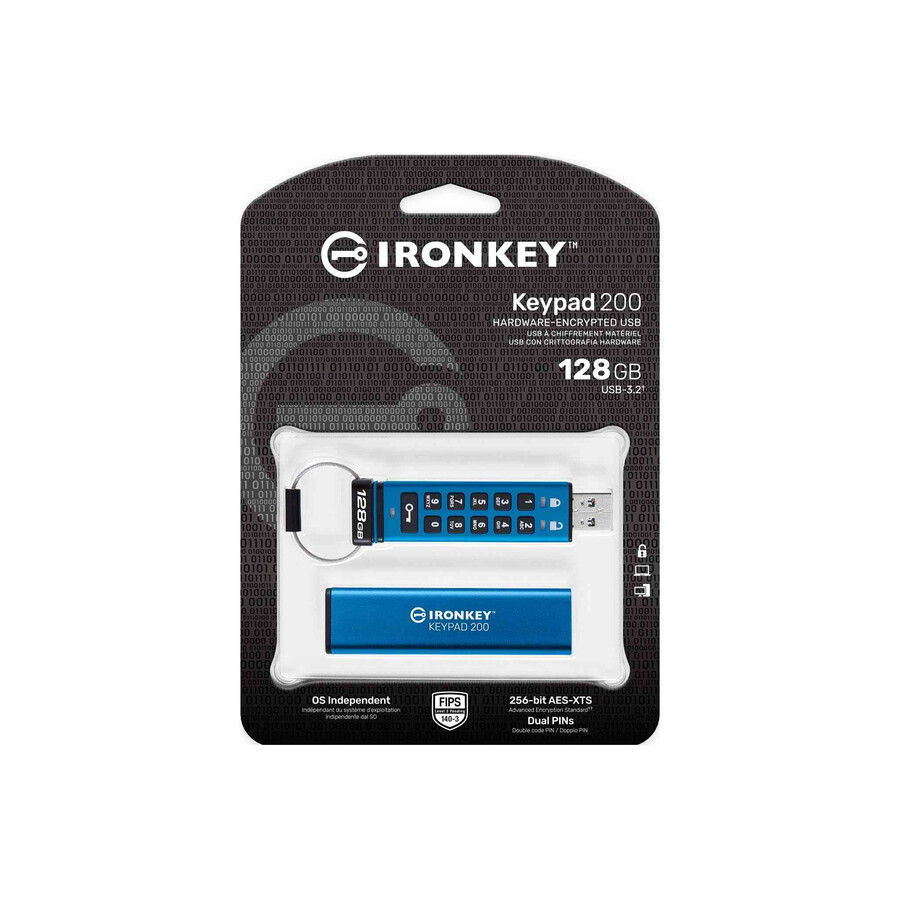 kingston ironkey keypad 200-serien usb-minne - kapacitet=256 gb kontakt=usb-a