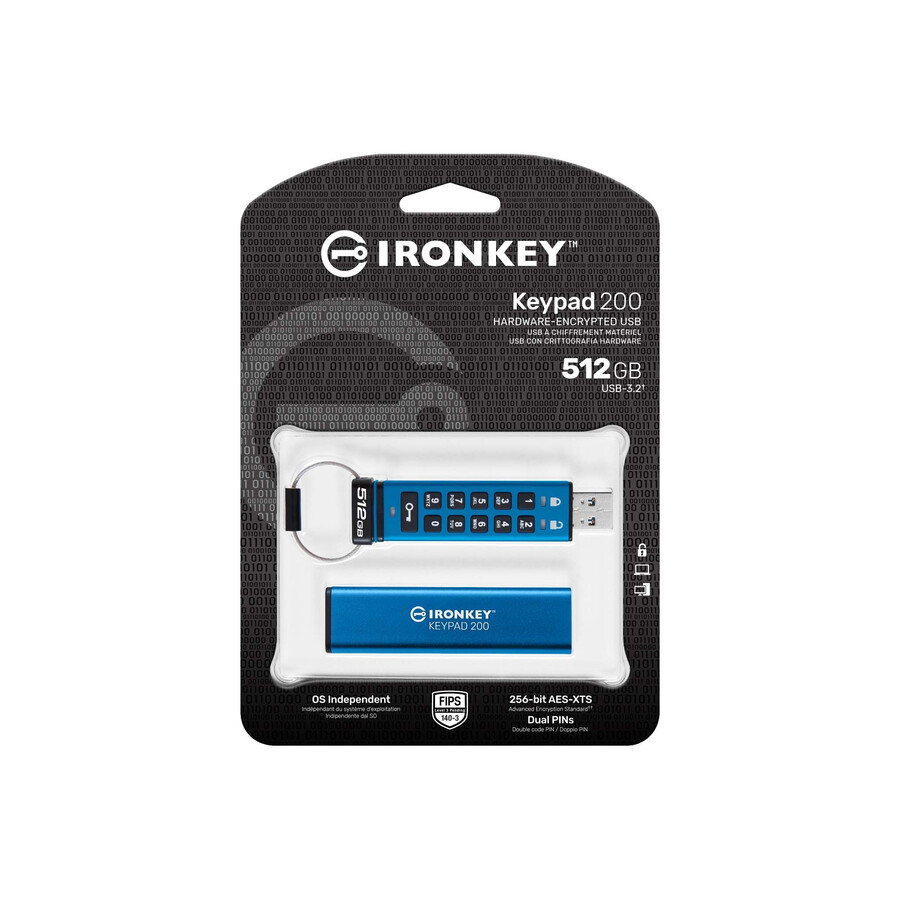 kingston ironkey keypad 200-serien usb-minne - kapacitet=512 gb kontakt=usb-a