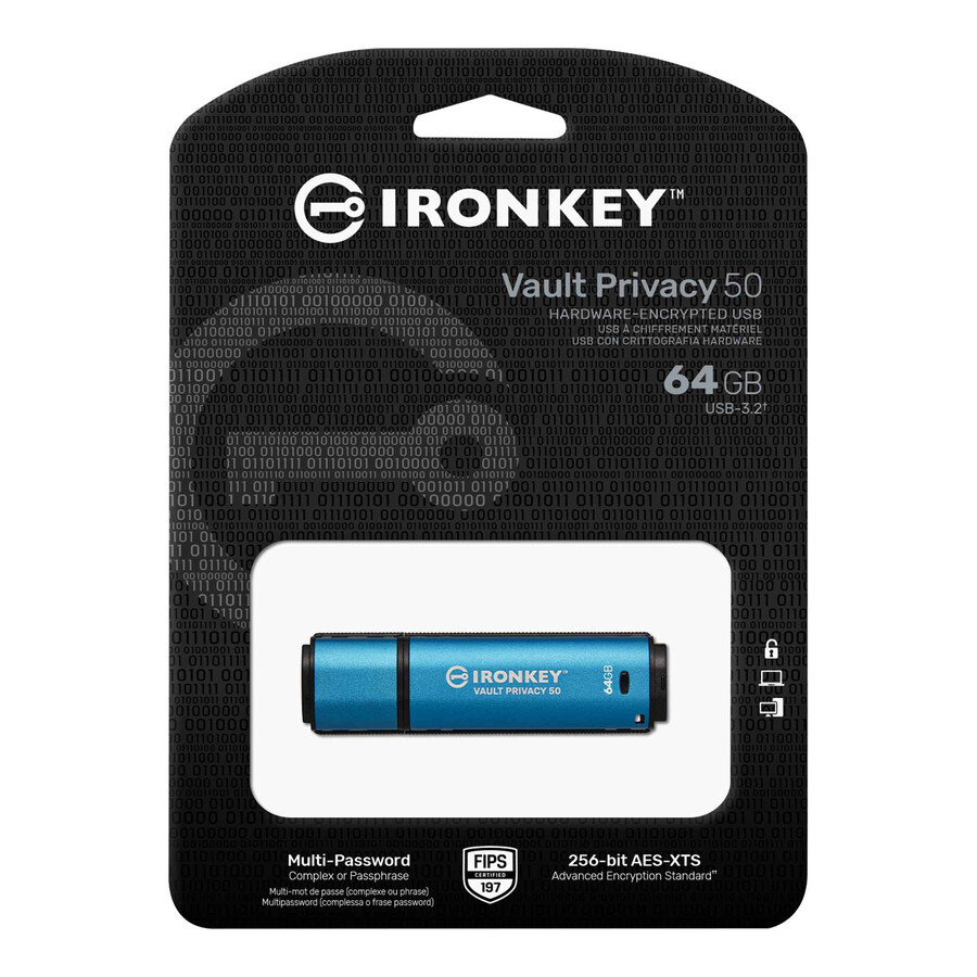 kingston ironkey vault privacy 50-serien - kapacitet=128 gb hastighetsklass=usb 3.2 gen 1 kontakt=usb-a